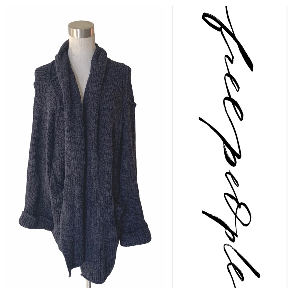 Free People Oversized Knit Black Open Cardigan